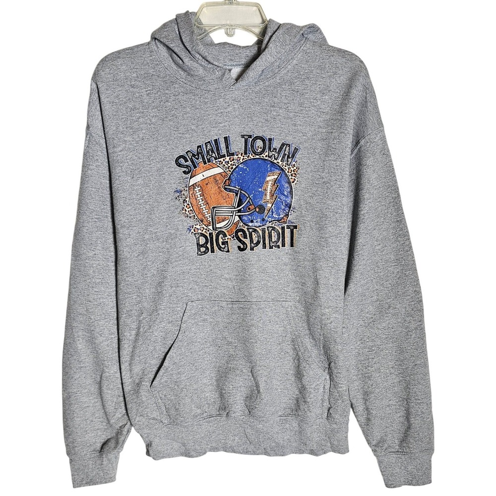 Gildan Heavy Blend Small Town Big Spirit Football Hoodie Grey Medium JT2